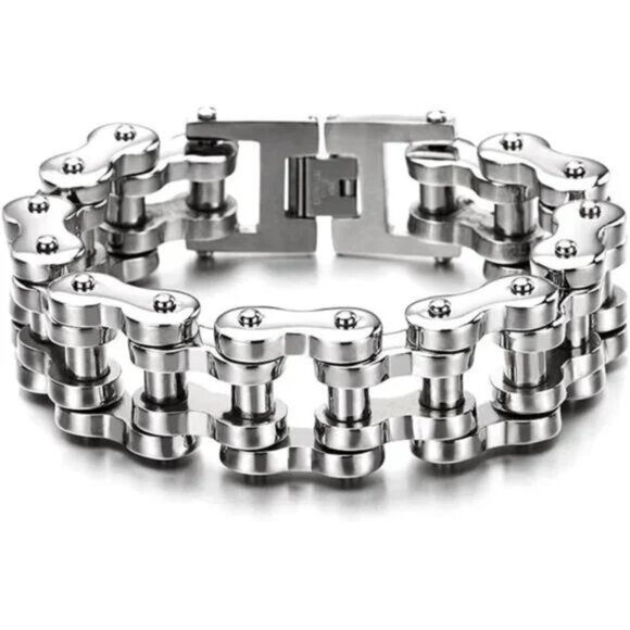 Motorcycle Chain Bike Chain Bracelet of Stainless Steel Silver Color Polished - Picture 6 of 7